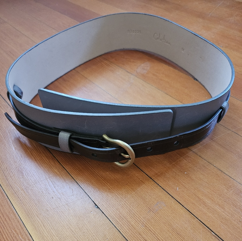 Cole Haan Double Leather Belt with Gold Buckle
